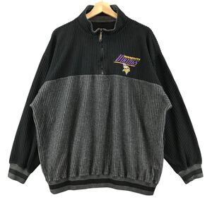 Vintage Minnesota Viking Pullover Ribbed Henley Fleece Jacket Mens 2XL